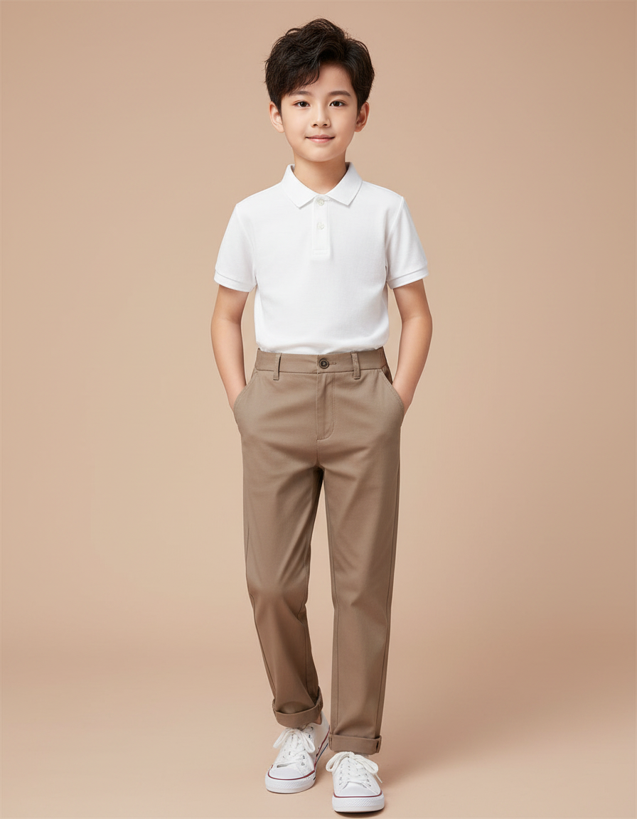 Pantalon Marron Garçon Coton Décontracté Droit