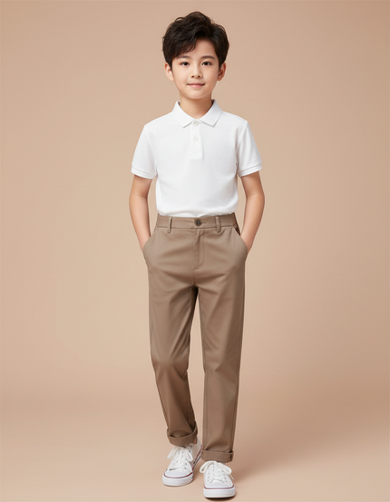 Pantalon Marron Garçon Coton Décontracté Droit