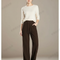 Pantalon Marron Ample Taille Haute Décontracté Droit - Maille