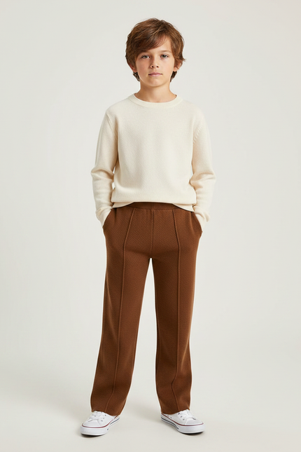 Pantalon Marron Tricoté Épais Confortable Droit Enfant - Maille