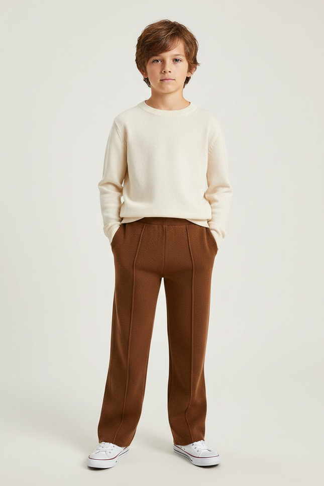 Pantalon Marron Tricoté Épais Confortable Droit Enfant - Maille