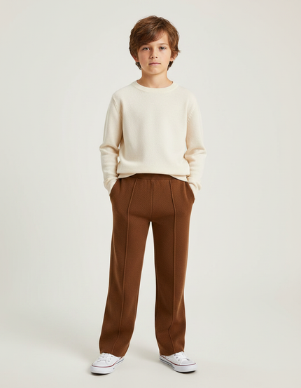 Pantalon Marron Tricoté Épais Confortable Droit Enfant - Maille