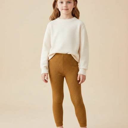 Pantalon Marron Côtelé Élastique Bébé Fille - Maille