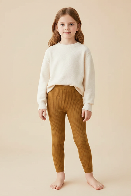 Pantalon Marron Côtelé Élastique Bébé Fille - Maille