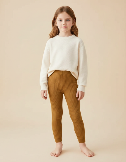 Pantalon Marron Côtelé Élastique Bébé Fille - Maille