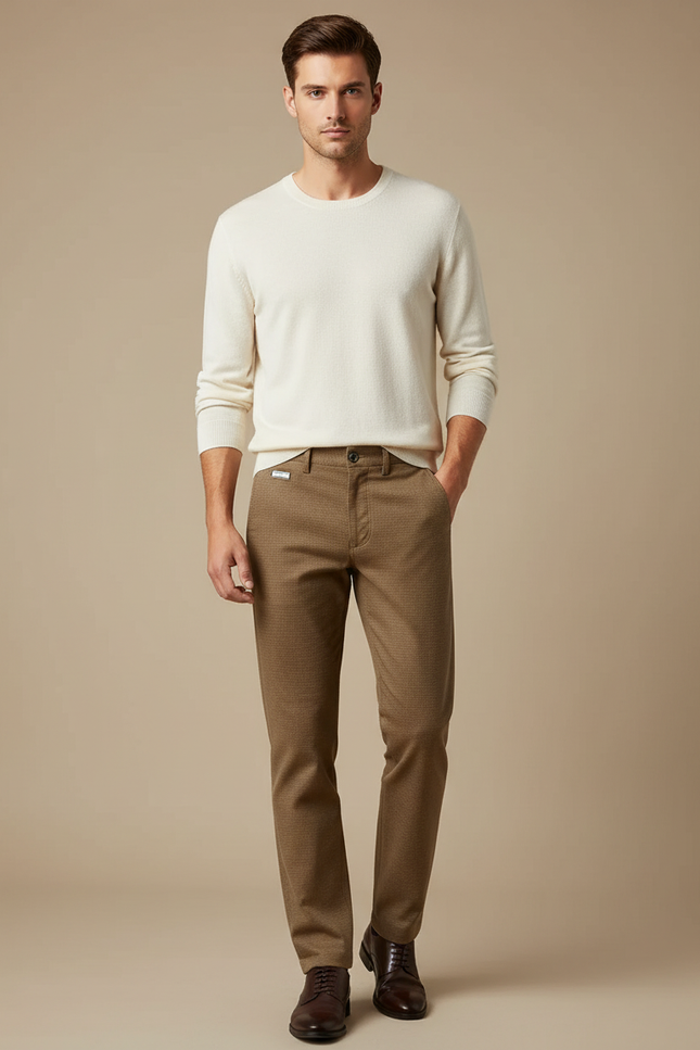 Pantalon Marron Business Slim Laine Décontracté Élégant
