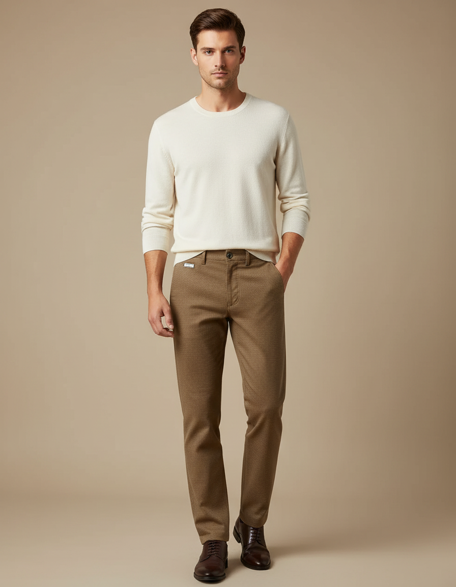 Pantalon Marron Business Slim Laine Décontracté Élégant