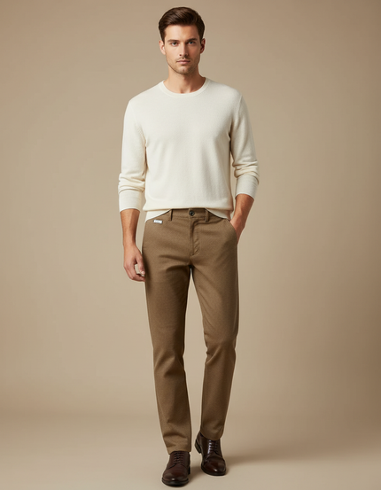 Pantalon Marron Business Slim Laine Décontracté Élégant
