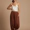 Pantalon Marron Ample Plissé Décontracté Harem Bouffant - Lin