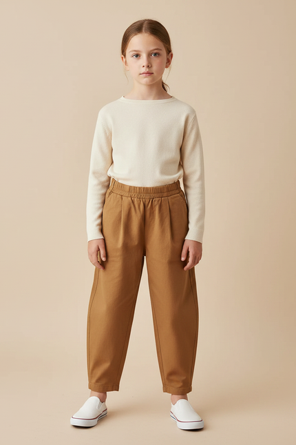 Pantalon Marron Coton Ample Élastique Enfant