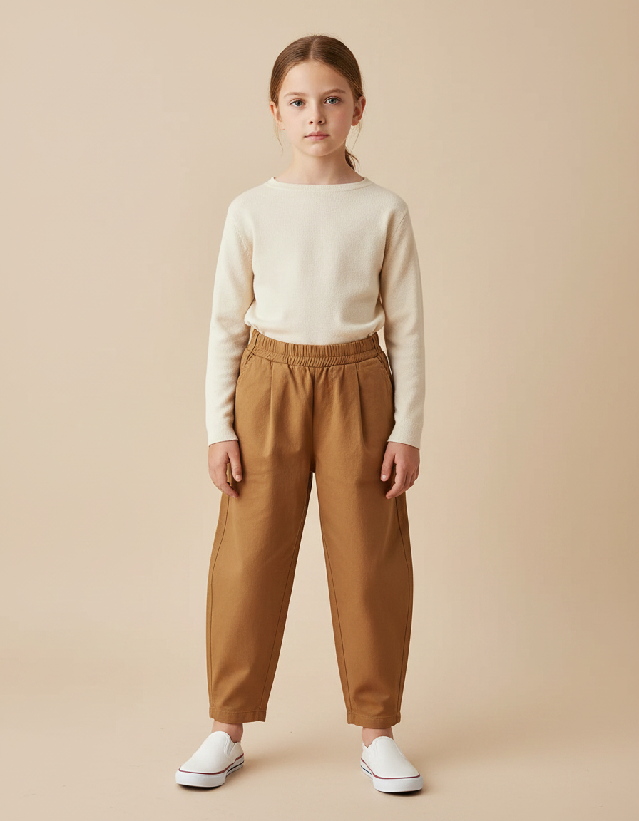 Pantalon Marron Coton Ample Élastique Enfant