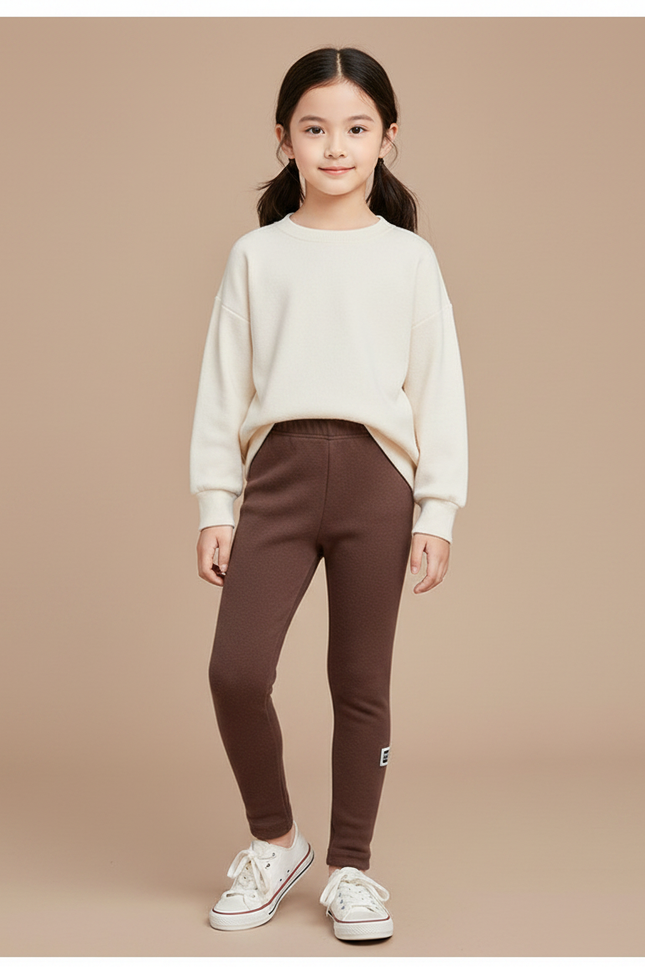 Pantalon Marron Épais Doublé Velours Confortable Fille - Molleton