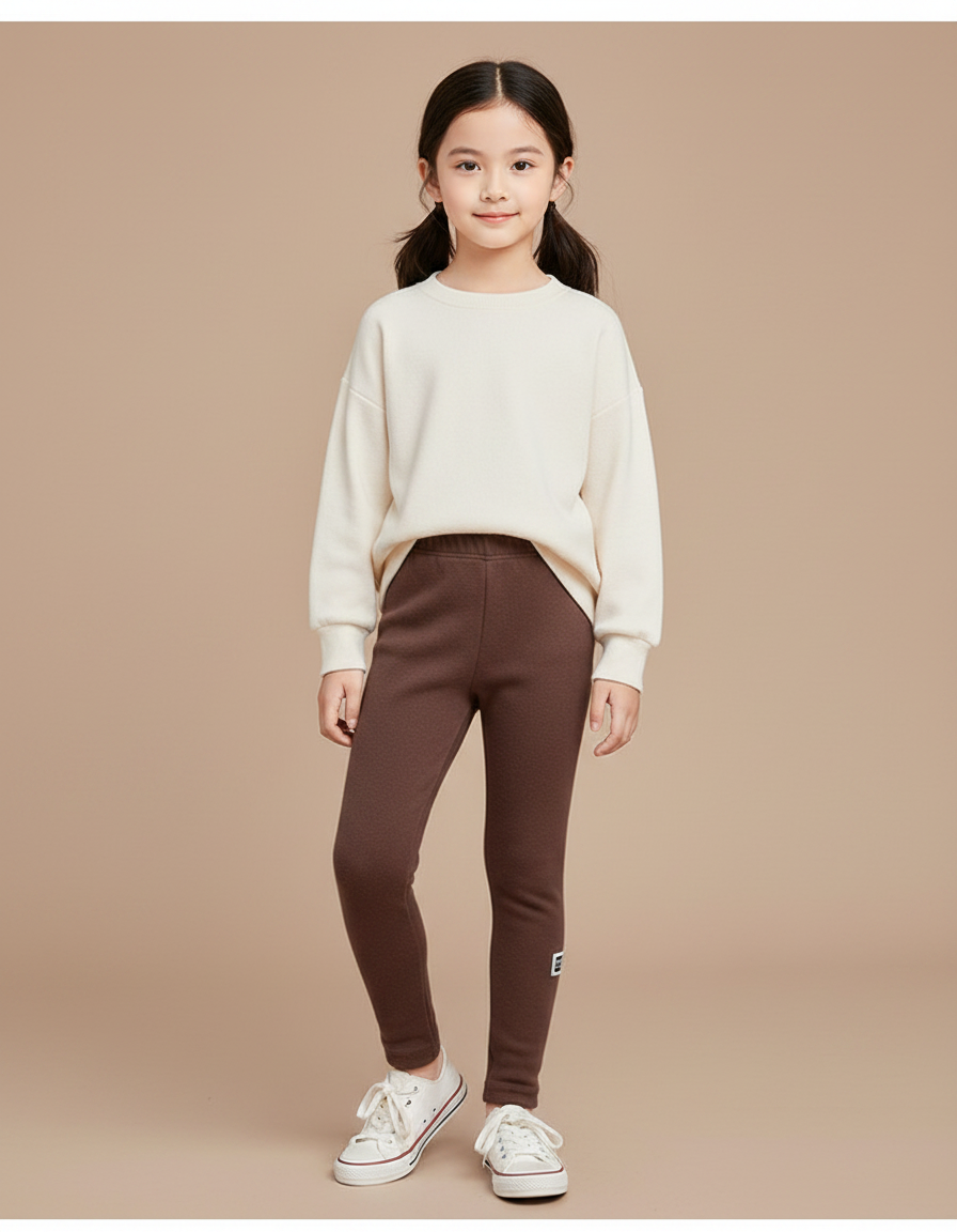 Pantalon Marron Épais Doublé Velours Confortable Fille - Molleton