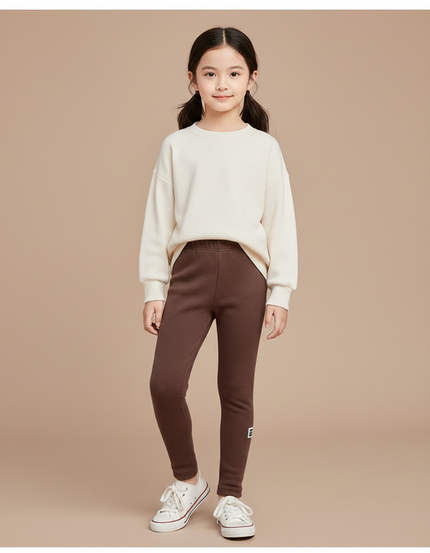 Pantalon Marron Épais Doublé Velours Confortable Fille - Molleton