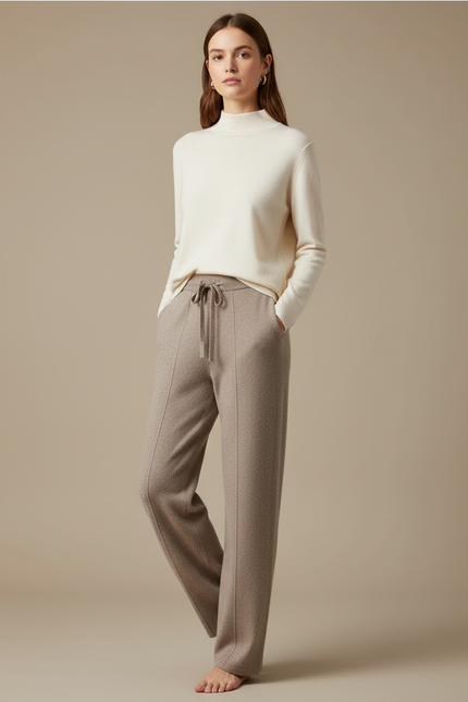 Pantalon Marron Tricoté Large Décontracté Confortable - Maille
