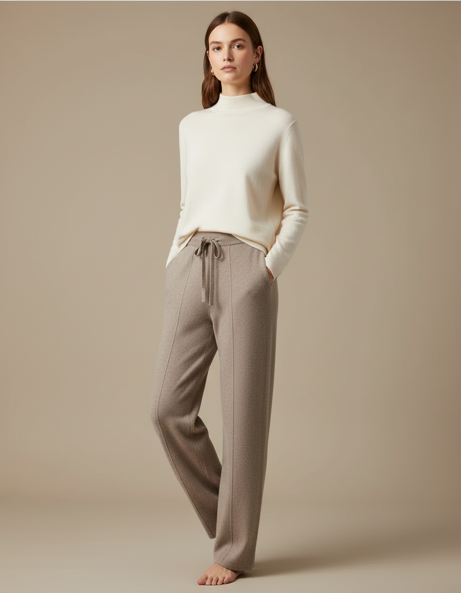Pantalon Marron Tricoté Large Décontracté Confortable - Maille