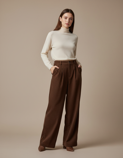 Pantalon Marron Côtelé Droit Vintage Femme - Cordé