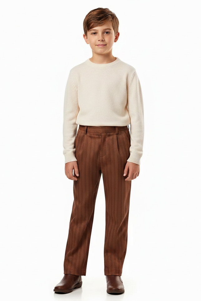 Pantalon Marron Plissé Rayé Enfant Élégant Décontracté - Polyester