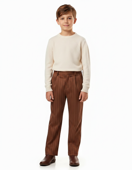 Pantalon Marron Plissé Rayé Enfant Élégant Décontracté - Polyester