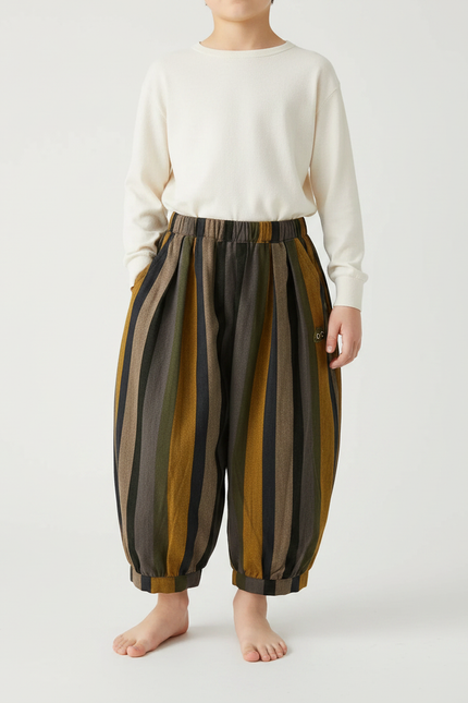 Pantalon Marron Rayé Ample Décontracté Garçon - Toile