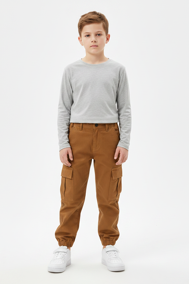 Pantalon Marron Cargo Enfant Coton Décontracté - Toile