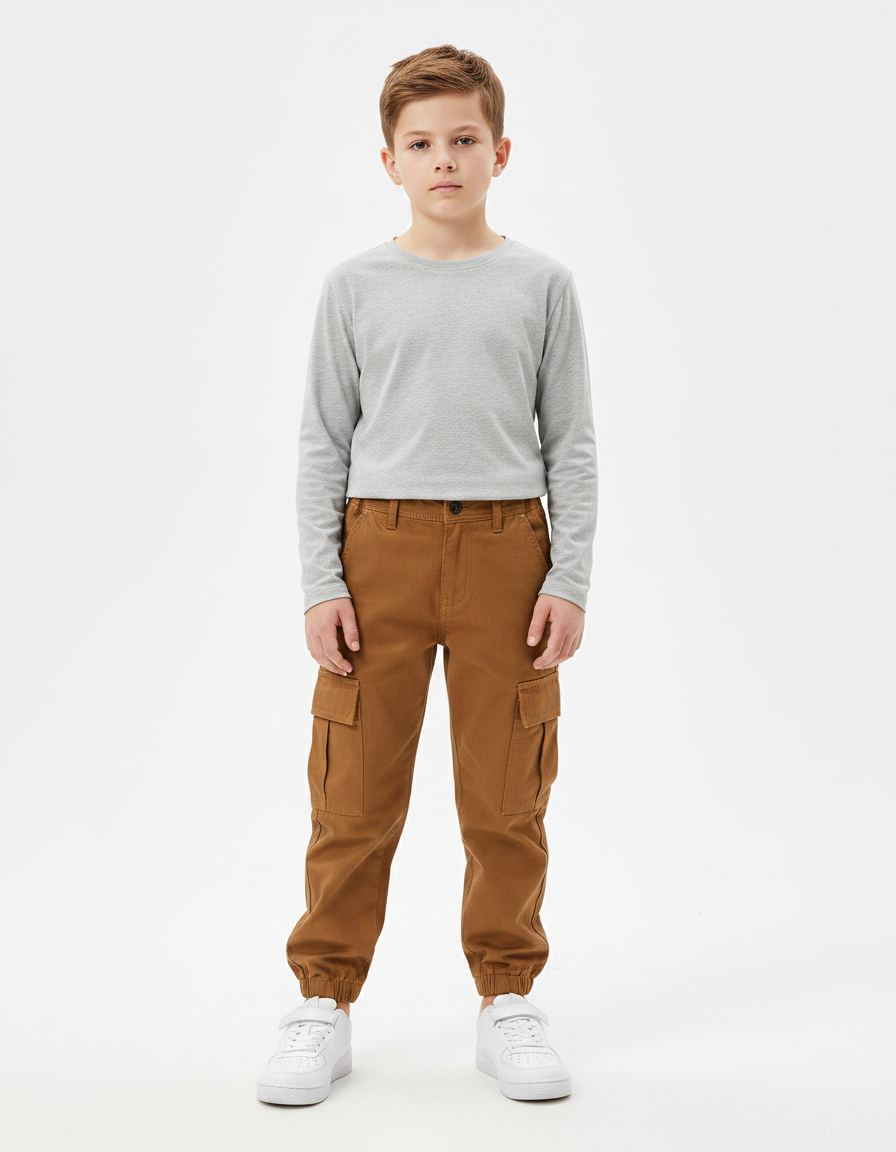 Pantalon Marron Cargo Enfant Coton Décontracté - Toile