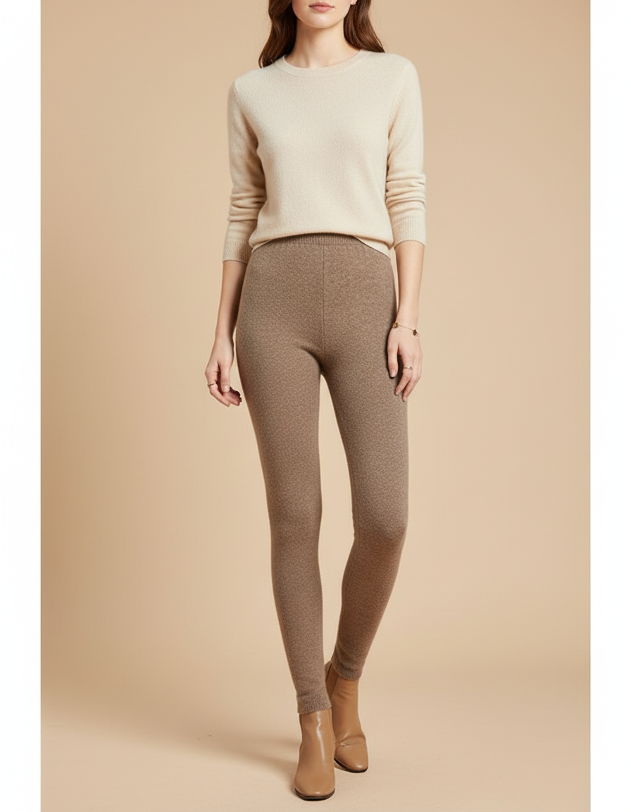 Pantalon Marron Cachemire Tricoté Slim Femme Hiver - Laine