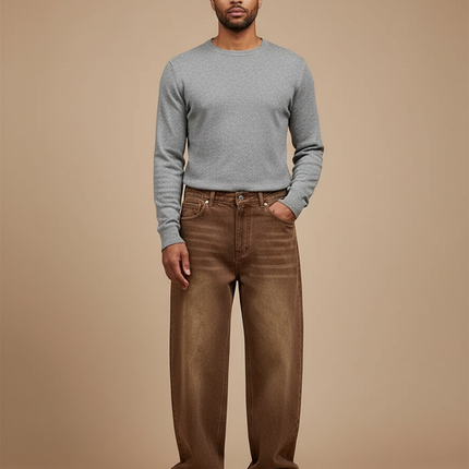Pantalon Marron Baggy Vintage Délavé Homme - Jean