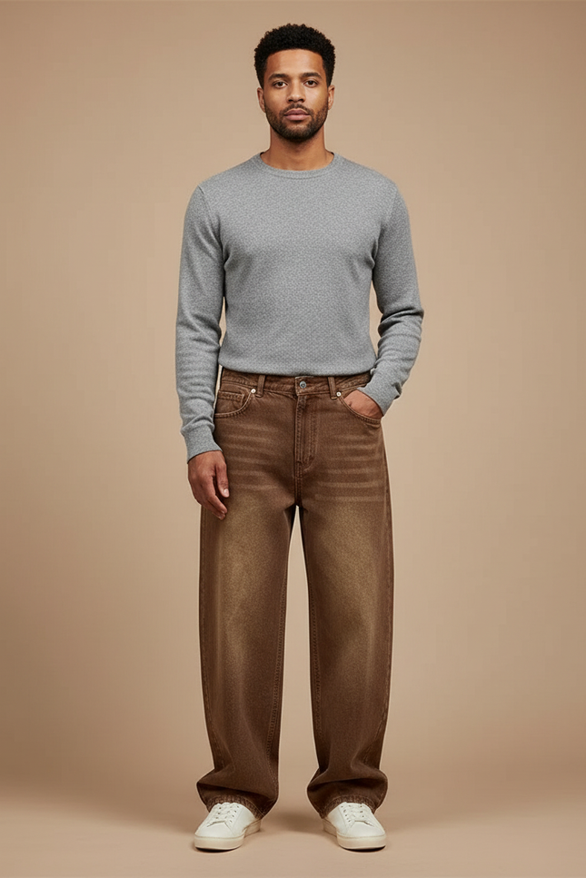 Pantalon Marron Baggy Vintage Délavé Homme - Jean