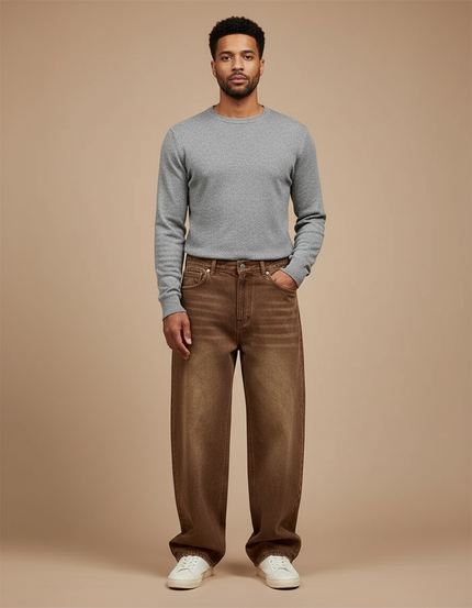 Pantalon Marron Baggy Vintage Délavé Homme - Jean