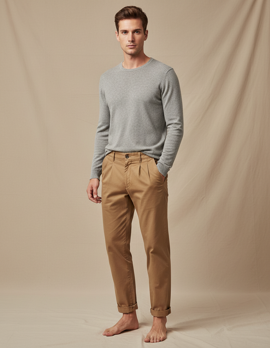 Pantalon Marron Plissé Décontracté Vintage Homme - Coton