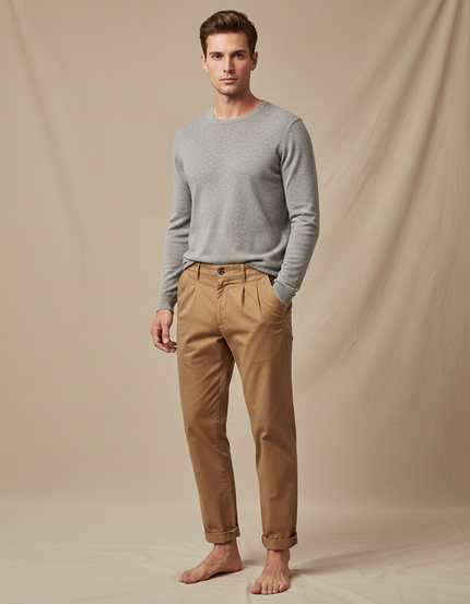 Pantalon Marron Plissé Décontracté Vintage Homme - Coton