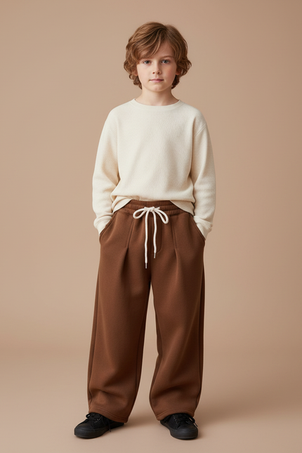 Pantalon Marron Ample Molleton Cordon Enfant