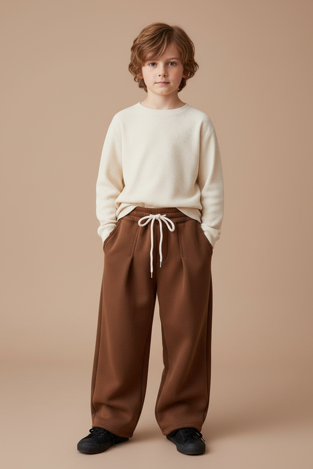 Pantalon Marron Ample Molleton Cordon Enfant