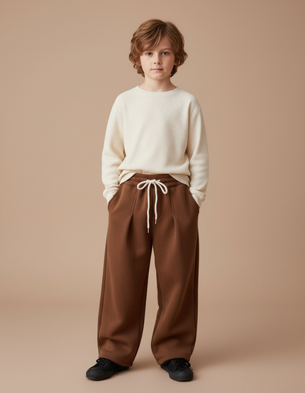 Pantalon Marron Ample Molleton Cordon Enfant