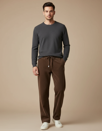 Pantalon Marron Côtelé Droit Cordon Décontracté Homme - Cordé