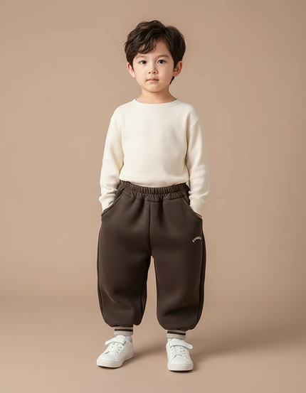 Pantalon Marron Ample Doux Élastiqué Enfant Hiver - Molleton