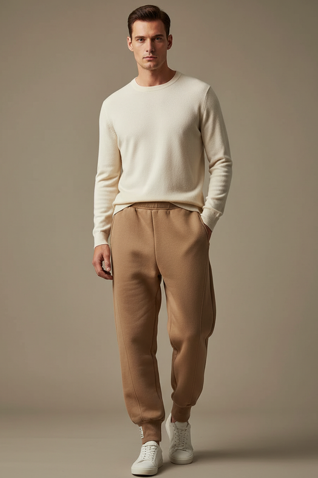 Pantalon Marron Jogging Molletonné Ample Décontracté Homme - Camel