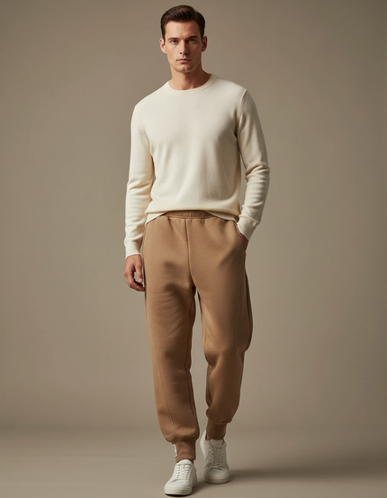 Pantalon Marron Jogging Molletonné Ample Décontracté Homme - Camel