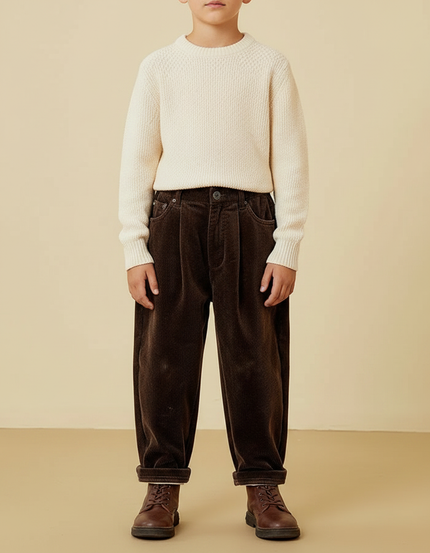 Pantalon Marron Côtelé Ample Décontracté Hiver Enfant - Cordé