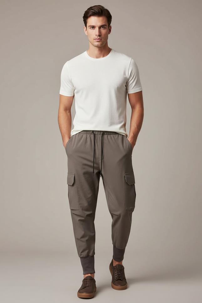 Pantalon Marron Cargo Jogger Coton Sport Décontracté Homme - Kaki