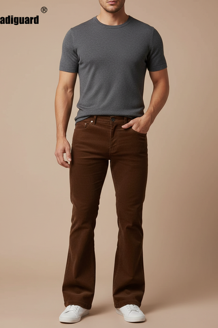 Pantalon Marron Côtelé Évasé Élégant Homme - Cordé