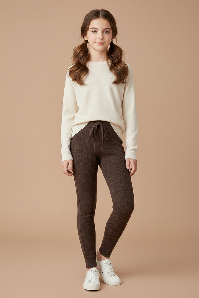 Pantalon Marron Côtelé Slim Cordon Décontracté Enfant - Cordé
