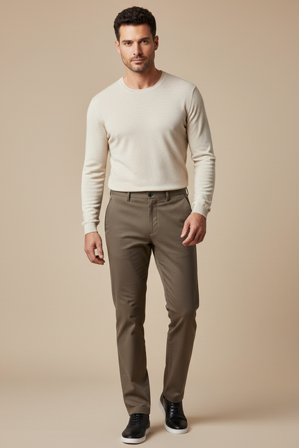 Pantalon Marron Homme Coton Droit Décontracté Élégant - Kaki Gabardine