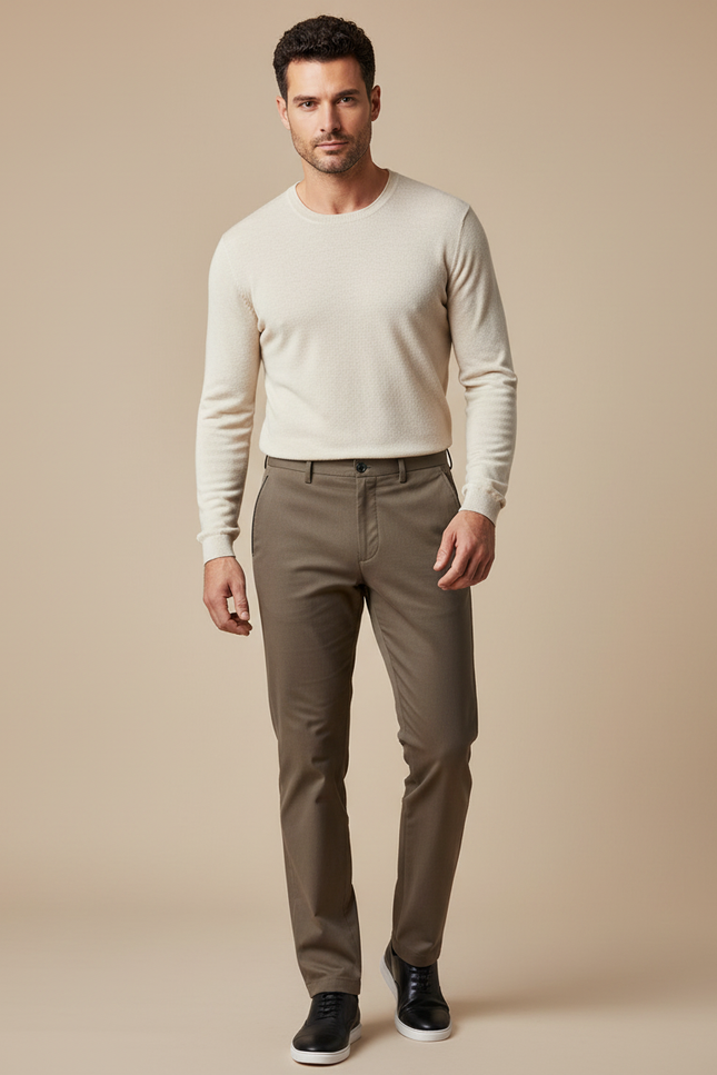 Pantalon Marron Homme Coton Droit Décontracté Élégant - Kaki Gabardine