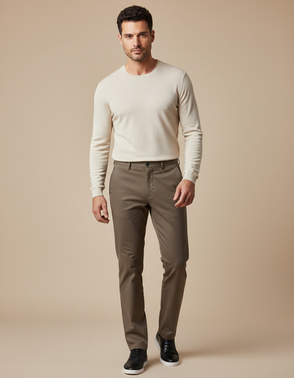 Pantalon Marron Homme Coton Droit Décontracté Élégant - Kaki Gabardine