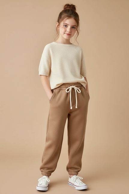 Pantalon Marron Molletonné Ample Confortable Enfant