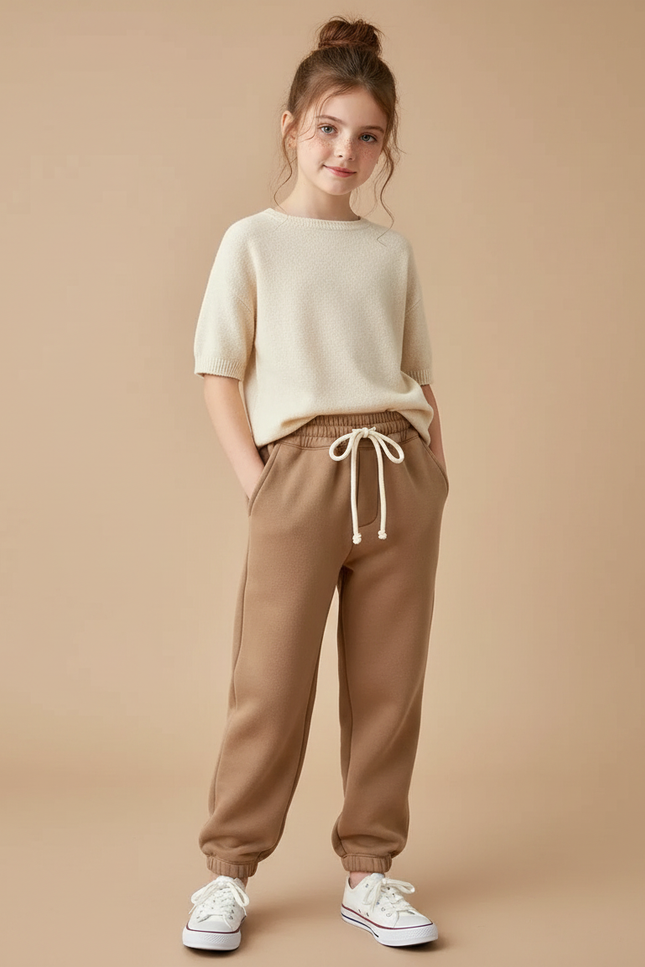 Pantalon Marron Molletonné Ample Confortable Enfant