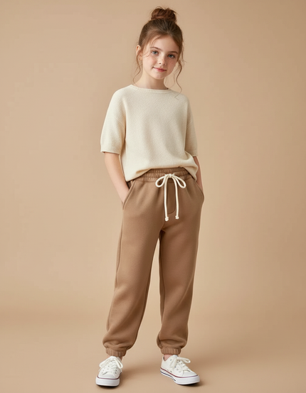 Pantalon Marron Molletonné Ample Confortable Enfant