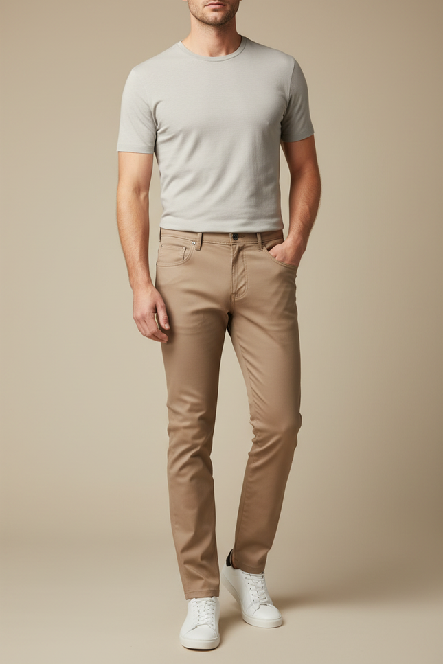 Pantalon Marron Homme Coton Slim Classique Décontracté